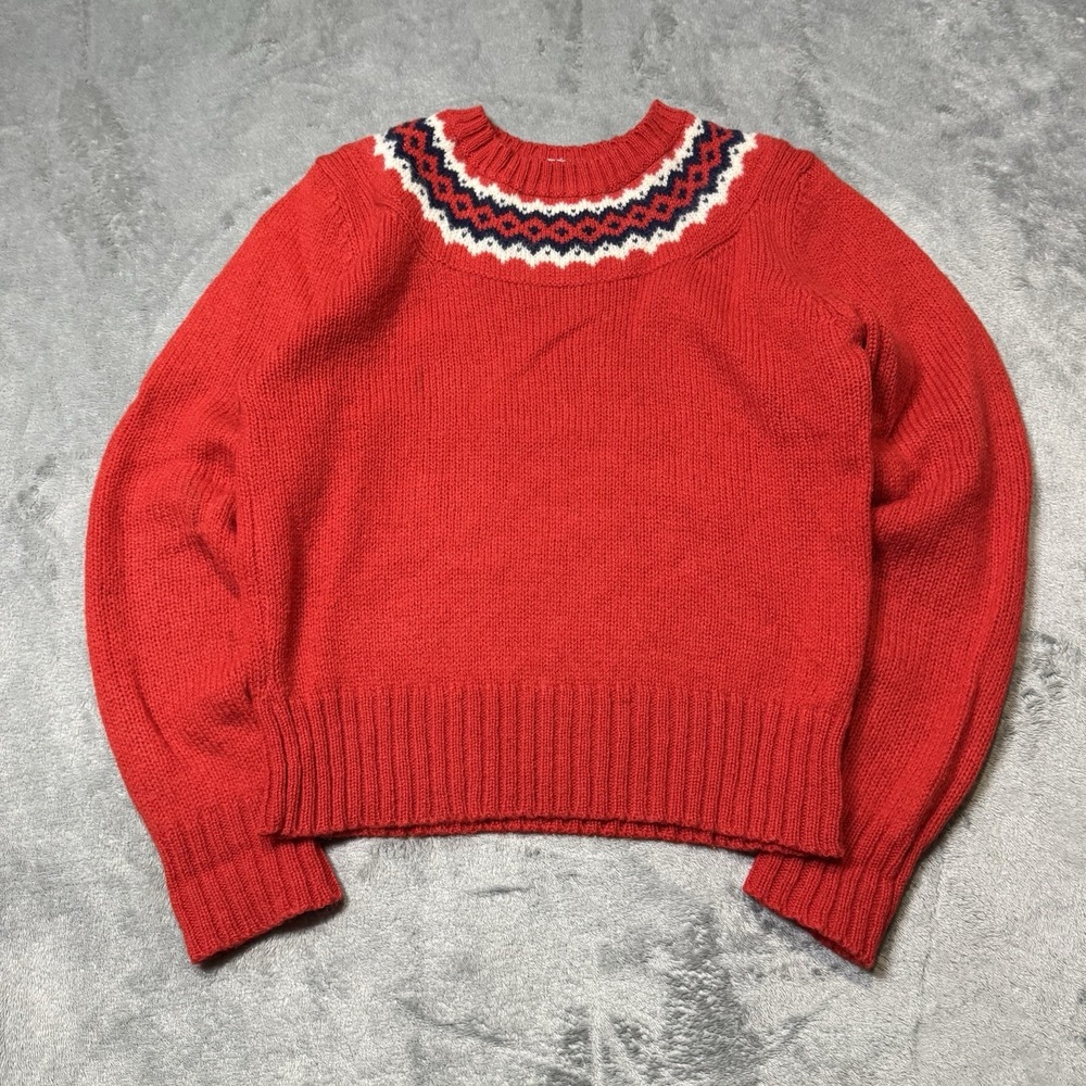 VTG 80s Shetlander Crazy Horse‎ Red Womens Fair Isle Sweater Size S Grandma Core
